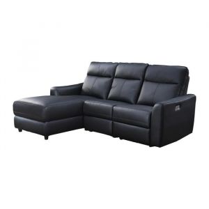 Canapé d'angle gauche relax électrique en cuir noir ISPICA