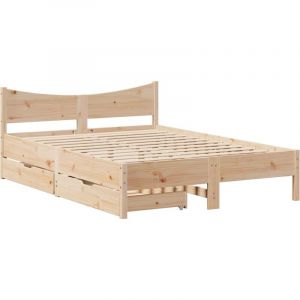 VidaXL Cadre de lit avec tiroirs 140x190 cm bois de pin massif, sommier, cadre de lit double, cadre de lit en bois massif, meuble de chambre à coucher