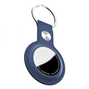 Keybudz Airtag Porte-cl&eacute;s en Cuir avec Porte-cl&eacute;s Apple AirTags Bleu