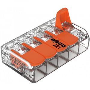 Wago Connecteur d'épissage compact - Pour tous les types de conducteurs - Max. 6 Mm² - 5 conducteurs - Avec leviers - Boîtier transparent