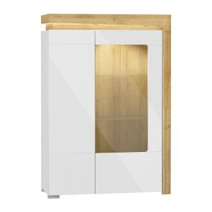Vaisselier 2 portes droite LED inclus Teo Blanc et Bois