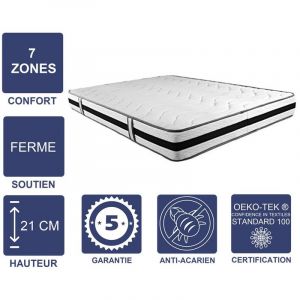 Matelas M&eacute;moire de Forme 60 Kg/m3 180x200 x 21 cm Ferme + Oreiller Visco 7 Zones de Confort Noyau Aertech+ 35 Kg/m3 HR Derni&eacute;re G&eacute;n&eacute;ration Tr&eacute;s