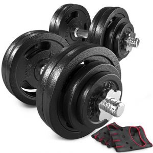 Hop-Sport Haltères de musculation de 60 kg, 2x30 kg avec deux barres d'haltères courtes de 40 cm et un jeu de disques en fonte