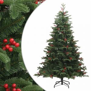VidaXL Sapin de Noël Artificiel avec Pommes de Pin et Baies, Arbre de Noël avec Support, Décoration de Fête Vacance Maison Intérieur, 240 cm