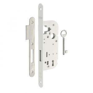 THIRARD Serrure encastrable à clé pour porte intérieure, pêne dormant seul, axe 40mm, bouts ronds, blanc, 1 clé