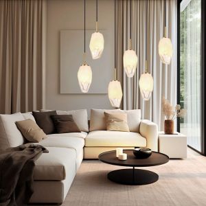 Globo Lampe suspendue Barcley - M&eacute;tal laiton - Verre opale et transparent - Design classique - Raccord E14 - Hauteur r&eacute;glable