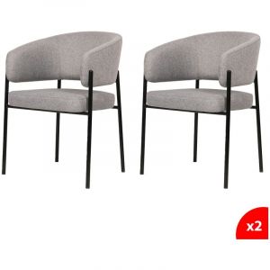 Lot de 2 chaises de salle à manger avec accoudoirs - tissus gris - pieds en métal noir - LOU