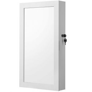 Songmics Armoire À Bijoux Murale, Organisateur De Bijoux, Rangement, Verrouillable, Avec Miroir, Peu Encombrant, Blanc