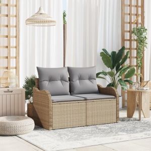 VidaXL Canapé de jardin 2 places avec rangement et coussins beige en poly rotin