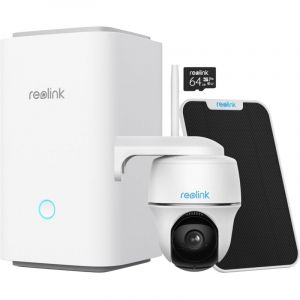 Reolink Home Hub avec Argus pt et Panneau Solair Blanc Caméra de Surveillance sans fil 5MP avec Pan&Tilt Vision Nocturne En Couleur