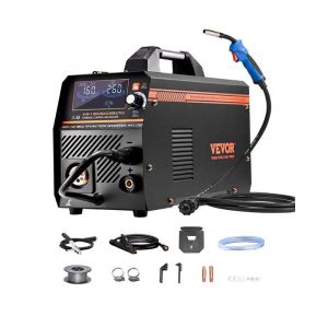 VEVOR Poste à Souder MIG, 160 A, Machine de Soudage Synergique Soudeuse Portable Multi-processus MIG sans Gaz au Gaz MMA Lift TIG 4 en 1 Soudeur Puissant avec Technologie Onduleur IGBT, Écran LCD