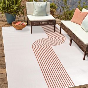 Image de Dezenco Tapis terrasse et jardin COURBO REVERSIBLE tapis d'extérieur résistant aux intempéries motif contemporain