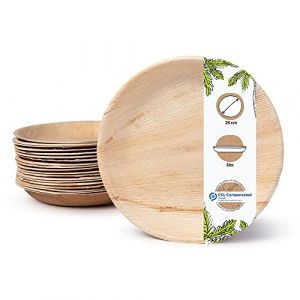 Image de ASSIETTE JETABLE - Assiette rond en feuille de palme - Assiette jetable biodégradable et sans plastique - Ø 25cm, 50 pièces