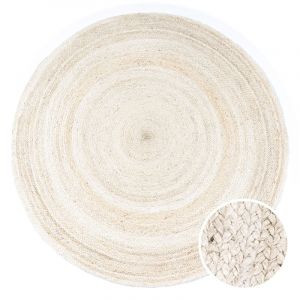 Paco Home Tapis Rond Salon Jute Motif Ethnique Boho Moderne Fait Main Tapis Naturel Blanc, 200 cm rond