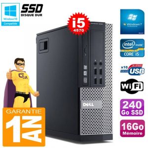 Dell PC Optiplex 9020 SFF I5-4570 16Go Disque 240Go SSD Graveur DVD Wifi Win 7