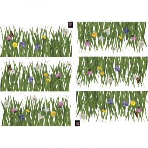 Plage Sticker décoratif autocollant, morceau de pelouse avec fleurs et papillons, x2, 34 cm X 48 cm - Multicouleur