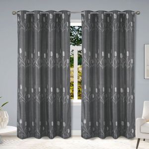 Home maison Paire de rideaux occultants tissés brillants avec motif fleur (140x260 cm - Gris)