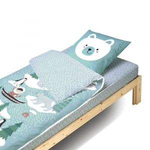 Bleu Câlin Parure de lit enfant sans couette motif igloo 90x190cm