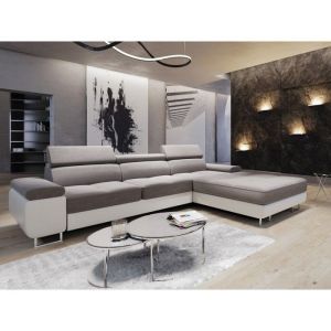 Meublesline Canapé d'angle convertible annio l Gris/Blanc