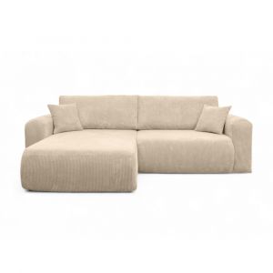 Loungitude Canapé d'angle convertible 4 places en velours côtelé - Beige