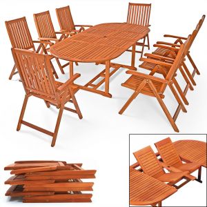 Deuba Ensemble de jardin en bois d'eucalyptus Moreno Table et chaises pliables Salon de jardin