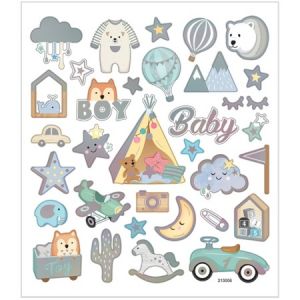 Creotime Stickers plastifiés - Baby boy - Détails métallisés - 32 pcs
