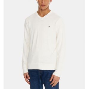 Tommy Hilfiger Pull droit logo coton pima et cachemire Blanc - Couleur Blanc - Taille XL