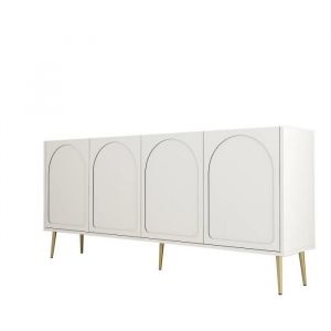 Menzzo Buffet style minimaliste 4 portes Lyana Cr&egrave;me et Or