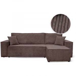 Loungitude Canap&eacute; FARAH d'angle convertible et r&eacute;versible 4 places en velours c&ocirc;tel&eacute; - Marron glac&eacute;