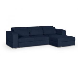 Image de Canapé d' angle droit 4 places convertible + coffre + 3 coussins de dos Tissu bleu marine L 262 x P 183 x H 82 cm SYDNEY