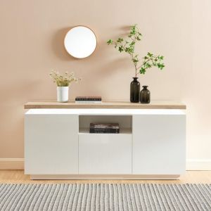 BA&Iuml;TA Buffet Cosmos &agrave; LED Blanc, laqu&eacute; Blanc et Effet ch&ecirc;ne