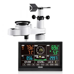 VEVOR Station Météo Sans Fil 5 en 1, Station Météo Solaire Intérieur Extérieur, avec Écran VA 190,5 mm, Capteur, Prévisions, Température, Humidité, Vitesse et Direction Vent, Précipitations, Sans Wifi