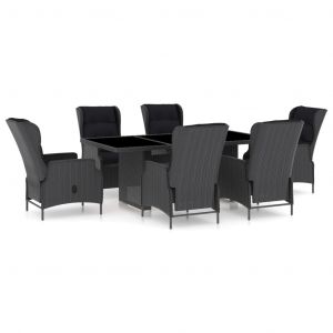 VidaXL Mobilier ? d?ner 7 pcs avec coussins R?sine tress?e Gris fonc?