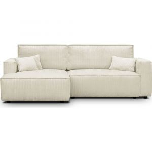 Canapé d'angle gauche convertible 3 places - velours côtelé beige