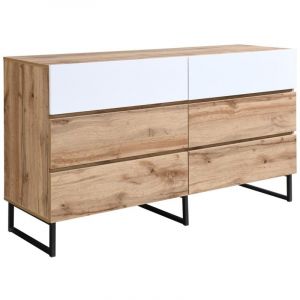 Commode avec 6 tiroirs - Coloris : Naturel et blanc - cevania