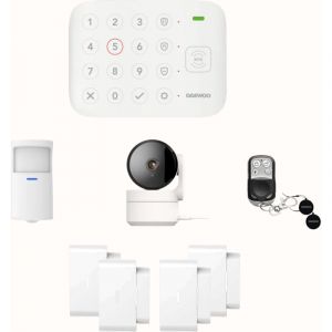 Daewoo Pack Alarme Connectée WiFi/GSM Vigilia VIG101+ – Système sans Fil et sans Abonnement, Compatible Animaux, Détecteurs Inclus + Caméra de Surveillance Full HD, Application Mobile Incluse
