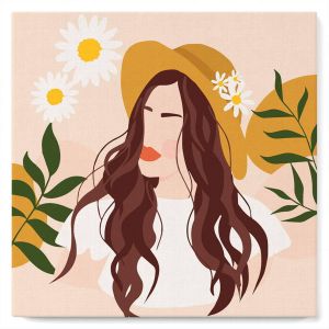 Mini peinture au numéro : Femme et Marguerites - toile tendue sur chassis
