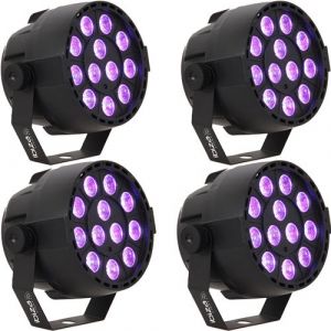 Ibiza Light Pack de 4 Projecteurs Par PAR-MINI-UV - 18x1W F&ecirc;te Club Bar Discoth&egrave;que Lumi&egrave;re DMX LED UV Stroboscope