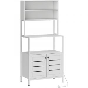 Homcom Meuble cuisine avec multiprise - meuble micro-onde - étagère de cuisine - dim. 80 x 42 x 171 cm - acier métal blanc