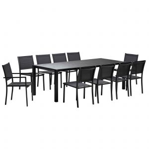 Oviala Ensemble table de jardin extensible aluminium et pierre et 10 assises