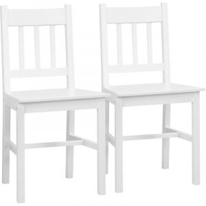 Homcom Lot de 2 chaises de salle à manger esprit campagne dossier ajouré à lattes bois pin blanc