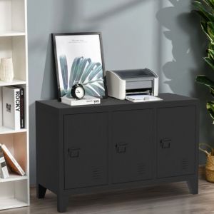 Ahd Amazing Home Design - Buffet de salon en m&eacute;tal noir style industriel 3 portes Yasur