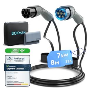 Câble Recharge Voiture Electrique bokman Type 2 7kW 8M Monophasée 32A