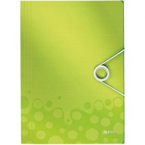 Leitz 4599-00-64 - Chemise 3 rabats Wow A4, avec élastique de fermeture, en PP, coloris vert métallisé