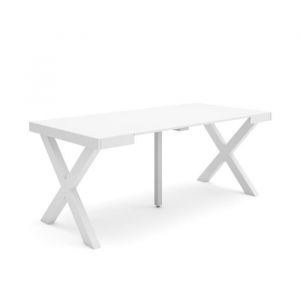 Skraut Home - Table console extensible, Console meuble, 180, Pour 8 personnes, Pieds bois massif, Style moderne, Blanc