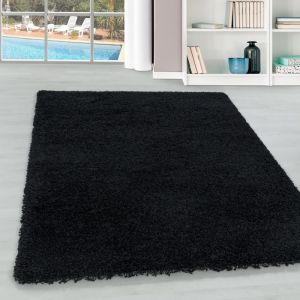 Teppium Uni Tapis de Salon Shaggy Uni Tapis Noir 140x200 cm Chambre Tapis Poil Long Moelleux et Doux