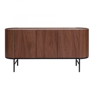 Miliboo Buffet design bois fonc&eacute; noyer et m&eacute;tal noir 3 portes L160 cm skye