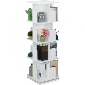 Relaxdays Petite bibliothèque, rotative à 360°, pour Vos Livres et CD, H x L x P : 125 x 39 x 39 cm, Blanche
