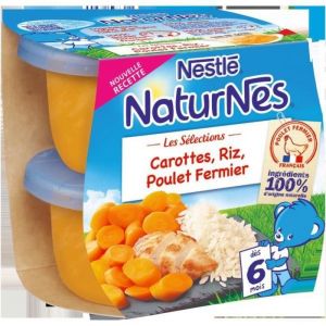 Nestlé Naturnes Les sélections Carottes, riz, poulet fermier - 2x200 g - Dès 6 mois