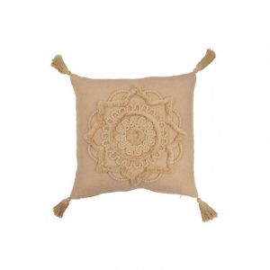 Prix Coussin D&eacute;co Fleur Floc s 43x43cm Beige